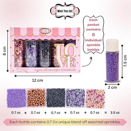 Miniatura 4 de Sprinkles - Confect - Gránulos para decoración de pasteles y cupcakes, paquete surtido de 5 Dark Fantasy Mix Black & Bronze Pearl Gragees Púrpura,