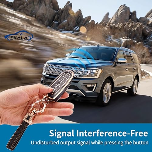 Miniatura 3 de EKALA Funda para llavero Ford con llavero de cuero, 5 botones, carcasa de TPU suave compatible con Ford Edge Focus Flex Explorer Taurus Lincoln MKS