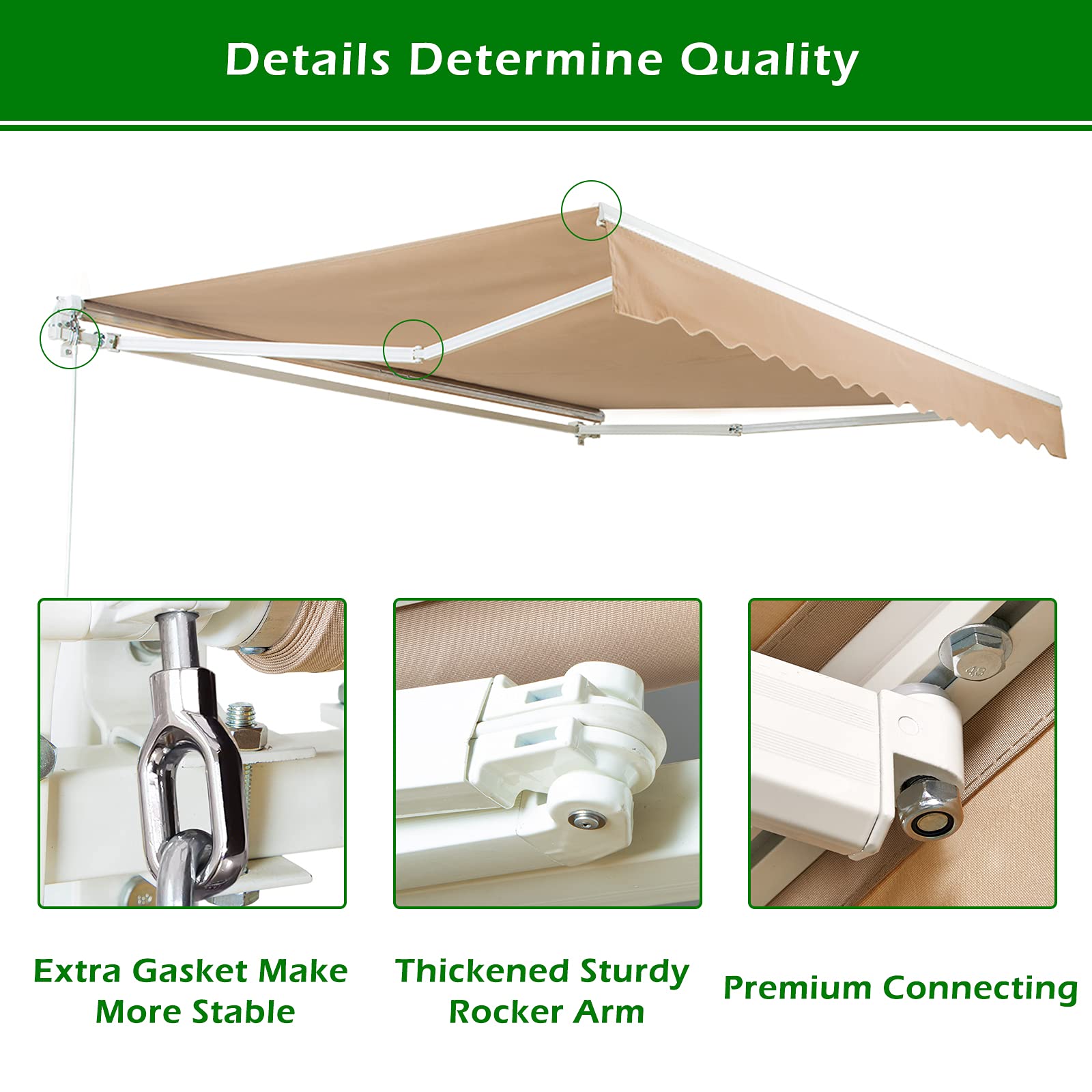 AECOJOY 8.2'×6.5' Patio Awning Retractable Sun Shade Awning Cover