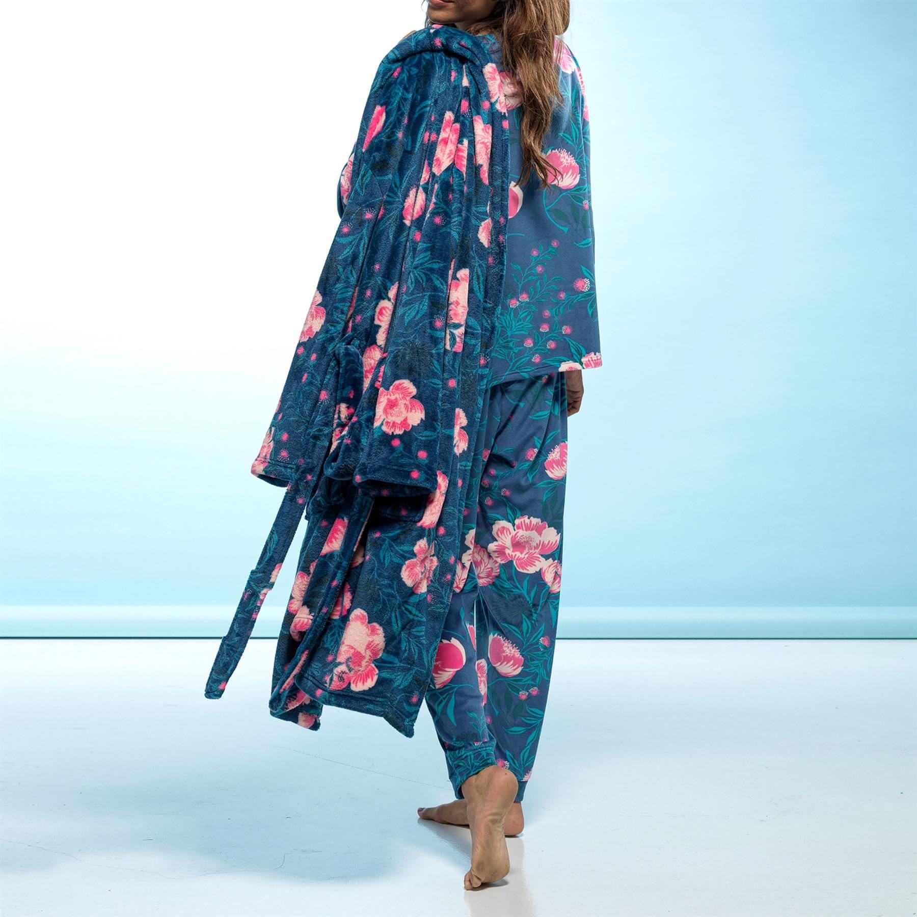 A2Z Accappatoio da donna in pile luccicante floreale, lunghezza al ginocchio, invernale, accogliente, morbido e caldo, abbigliamento da casa per le signore