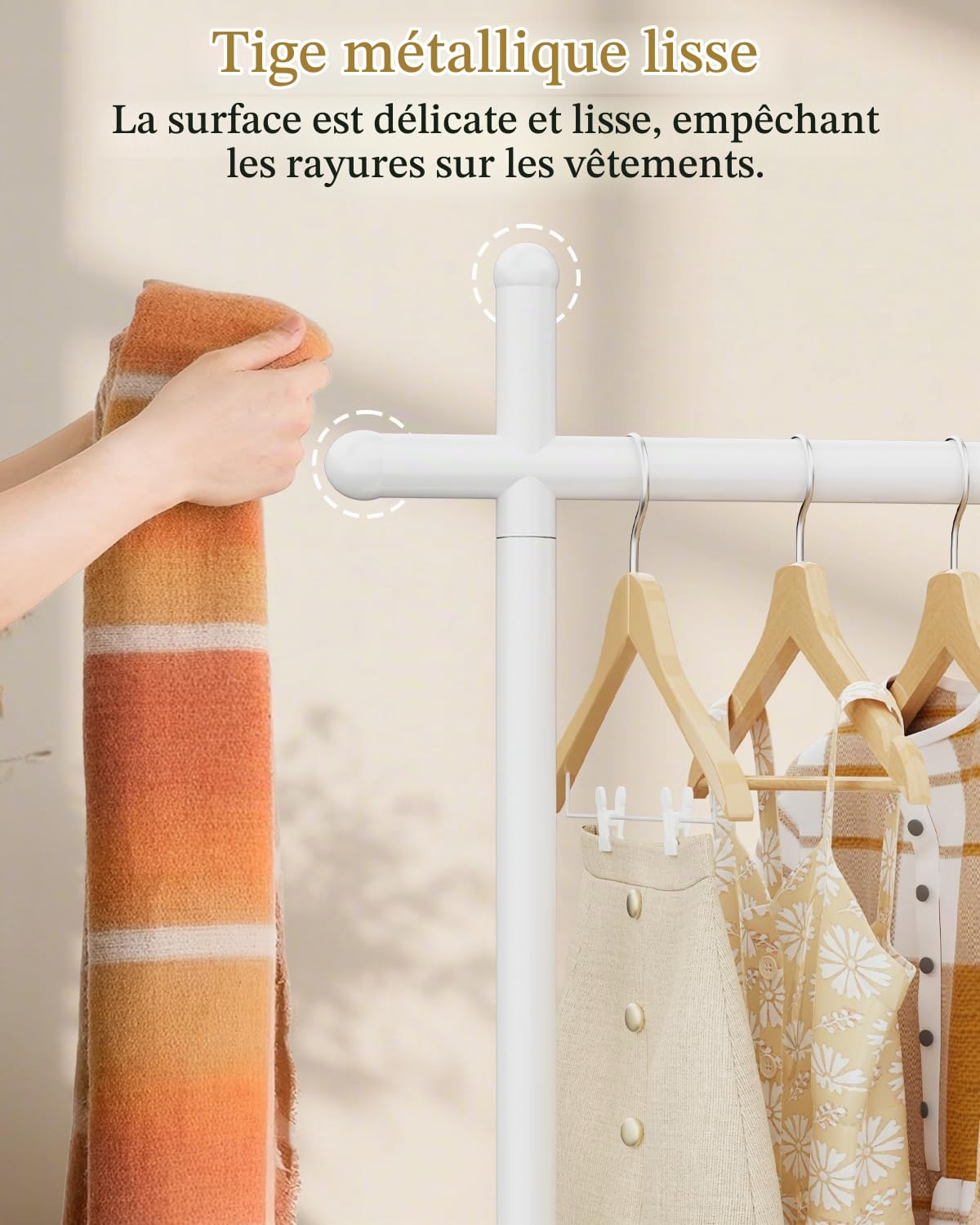 Métal Portant à Vêtements,175cm Porte Manteau,Blanc,Grande Taille