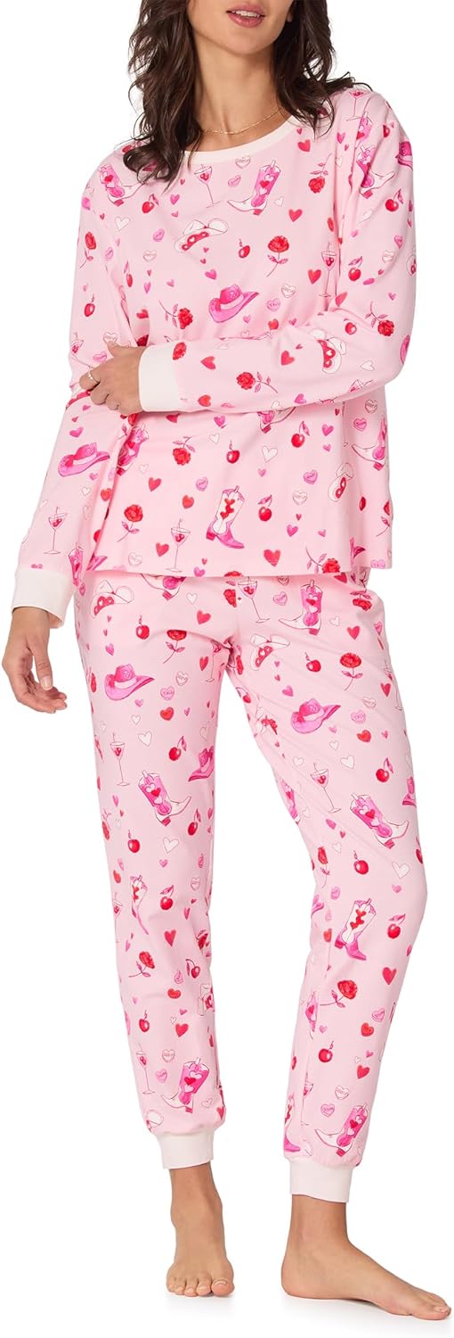 Bed Head PJs Womens Long Sleeve Pullover Pajama Shirt and Jogger Pants Set - Stretch Jersey PJ Sleepwear & Loungewear Set
