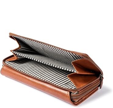 HOLZRICHTER Berlin Large women's leather wallet (No 9-1) vintage 10 x 19 x 3 cm elegant wallet with 13 card slots 2 banknote compartments and central coin compartment purse in cognac