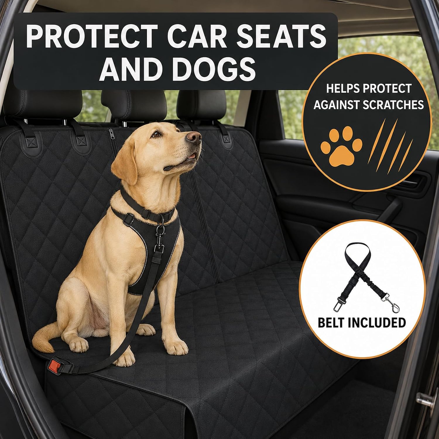 Back Seat Cover for Dogs, 600D Waterproof Split Bench Car Seat Protector image 4