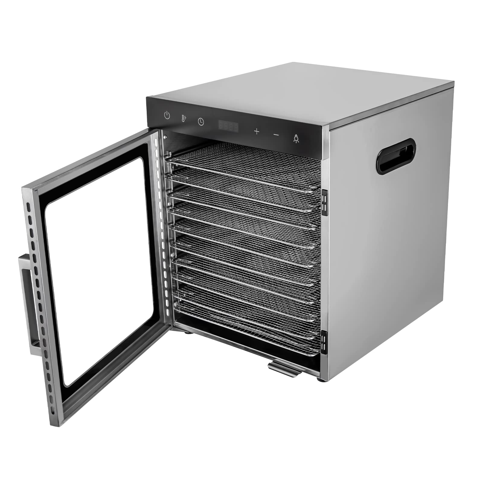 220 V, 800 W, essiccatore in acciaio inox, 10 ripiani, regolatore di temperatura da 30 – 90 °C, funzione timer da 0,5 – 24 h, disidratatore per frutta, verdura, carne e tè, senza BPA