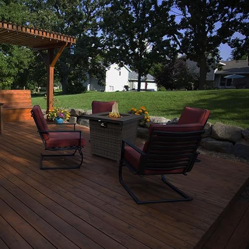 Miniatura 30 de Mesa para fogata de propano de 28 pulgadas, mesa de fuego de 50,000 BTU con tapa de acero, patas grandes, rocas de laval, pozo de fuego seguro