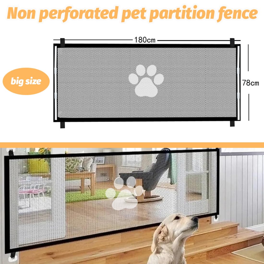 1 Pcs Cancello Sicurezza Cani Gatti Animali Domestici, 180x78 Cm, Scale Porte Esterno Recinto, Portatile Pieghevole Universale, Cancelletto per Bambini Estensibile, Porta Divisorio Cancelletto