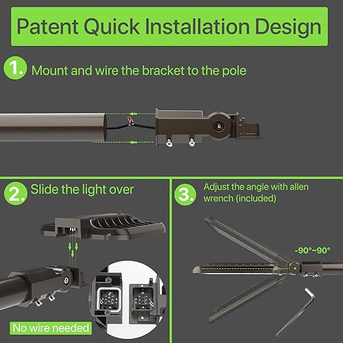 Miniatura 2 de Glitgate Luz LED de estacionamiento de 300 W, 45000 lm, 5000 K, ajustable, deslizante, montaje en luces de calle con fotocélula del atardecer al