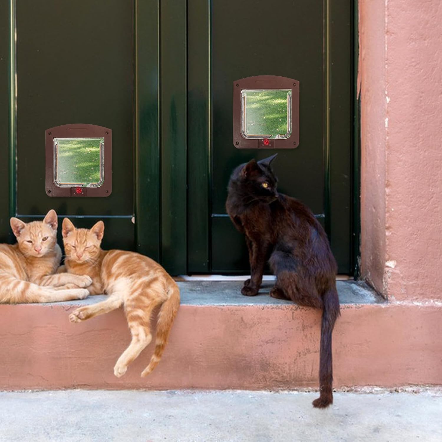YARNOW Locking Cat Door Dog Flap for Interior Doors with Control Brown Sturdy Cat Flap Suitable for Small Dogs