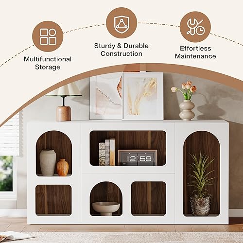 Miniatura 9 de Tribesigns Mesa consola blanca de 59 pulgadas, moderna mesa de entrada, organizador de almacenamiento de madera con 6 compartimentos, mesa larga