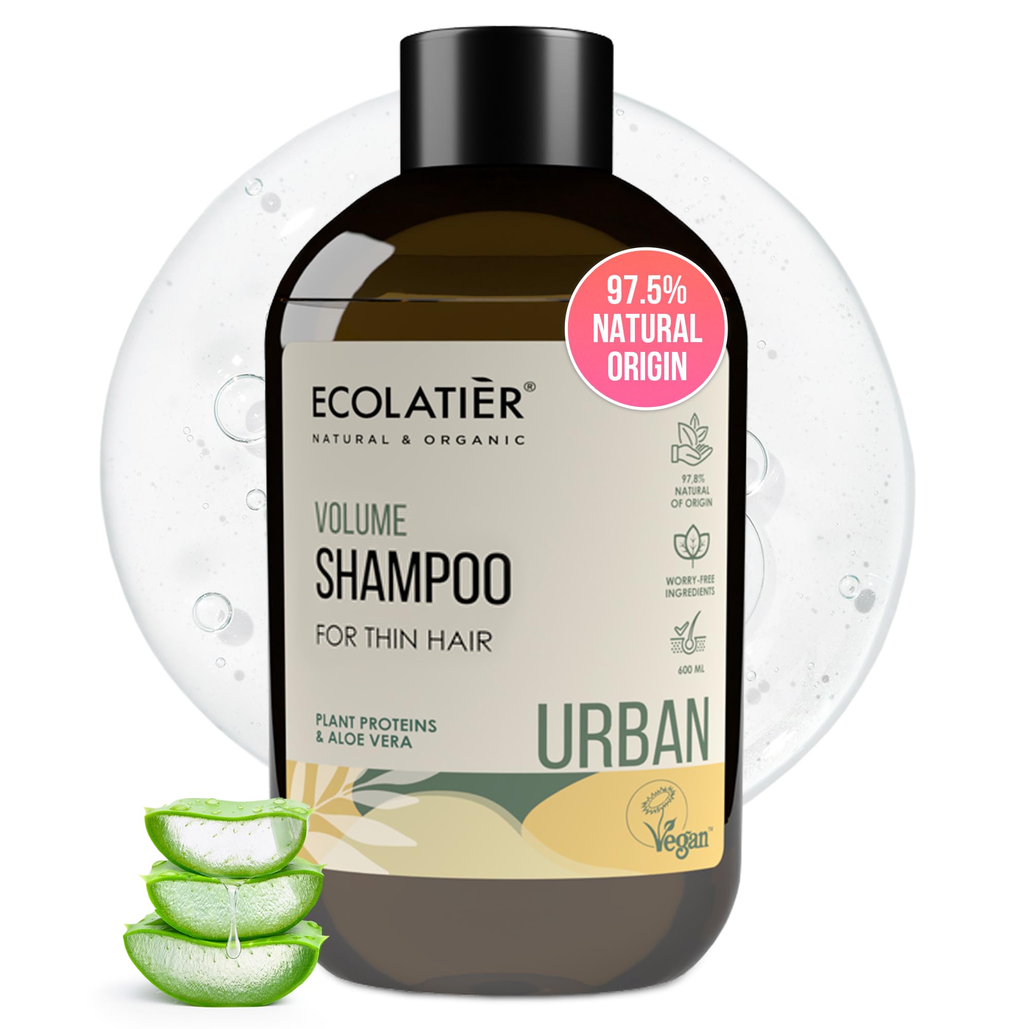 Ecolatier® Urban Series Volume Shampoo for Fine Hair, 600 ml, Natural Ingredients for More Fullness and Healthy Look