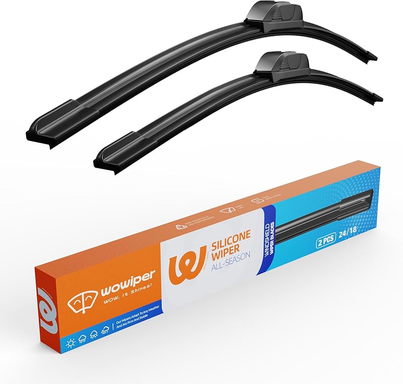 Palhetas de limpador de para-brisa de silicone WOWIPER 60,96 cm e 45,72 cm para veículos compatíveis – Jogo com 2