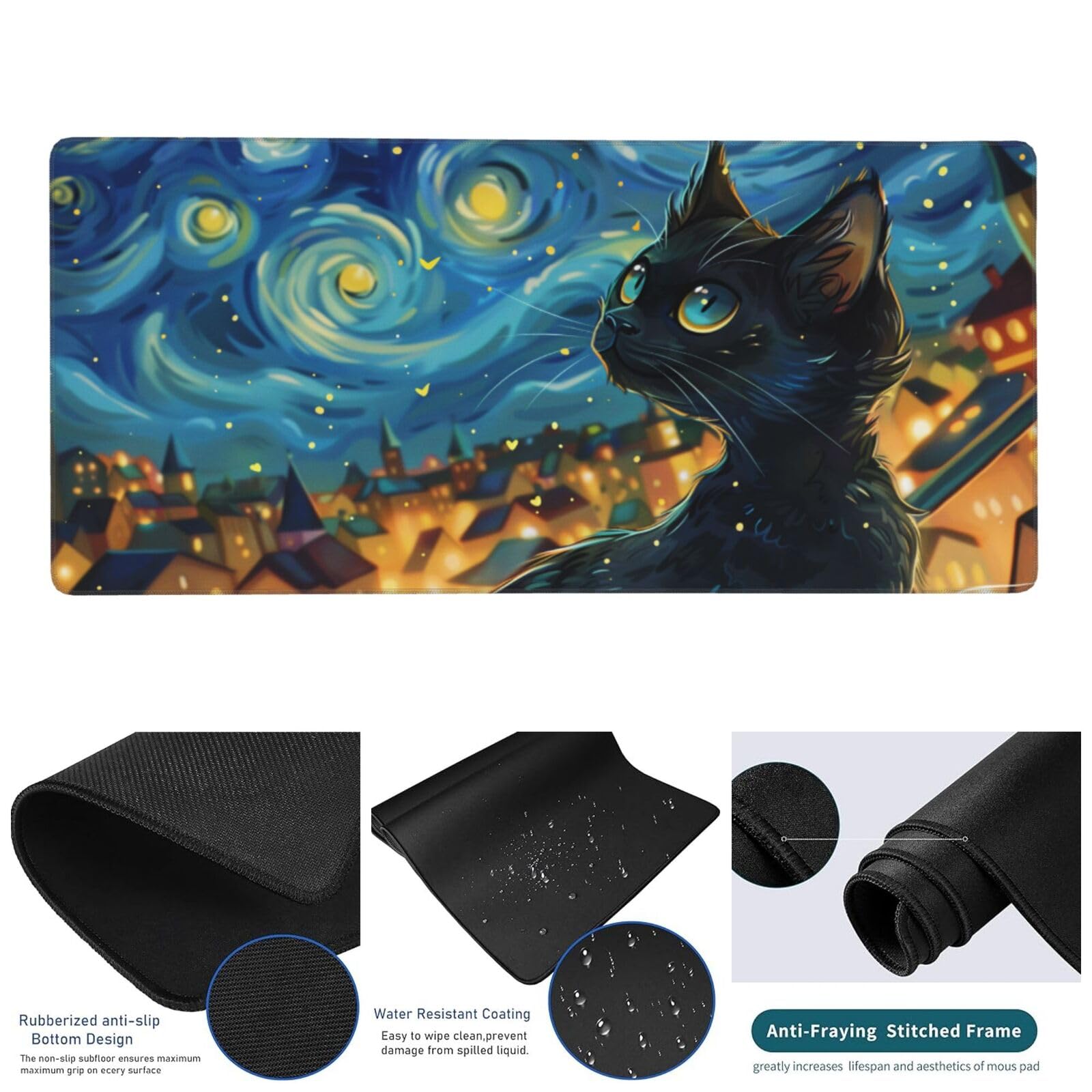 Traum Mousepad XL 1000x500mm/100x50cm Groß Gaming Mauspad Katze, Schreibtischunterlage Mit Anti-Rutsch Basis,Tischunterlage Large Size, für Gaming Office Home Zubehör, Geschenke für Männer-z930