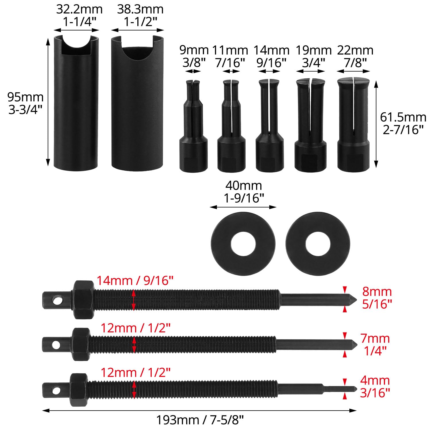 QWORK® 10-częściowy zestaw ściągaczy do łożysk wewnętrznych do motocykli, 5 rozmiarów otwartych klipsów 9-23mm, zestaw narzędzi do demontażu łożysk motocyklowych