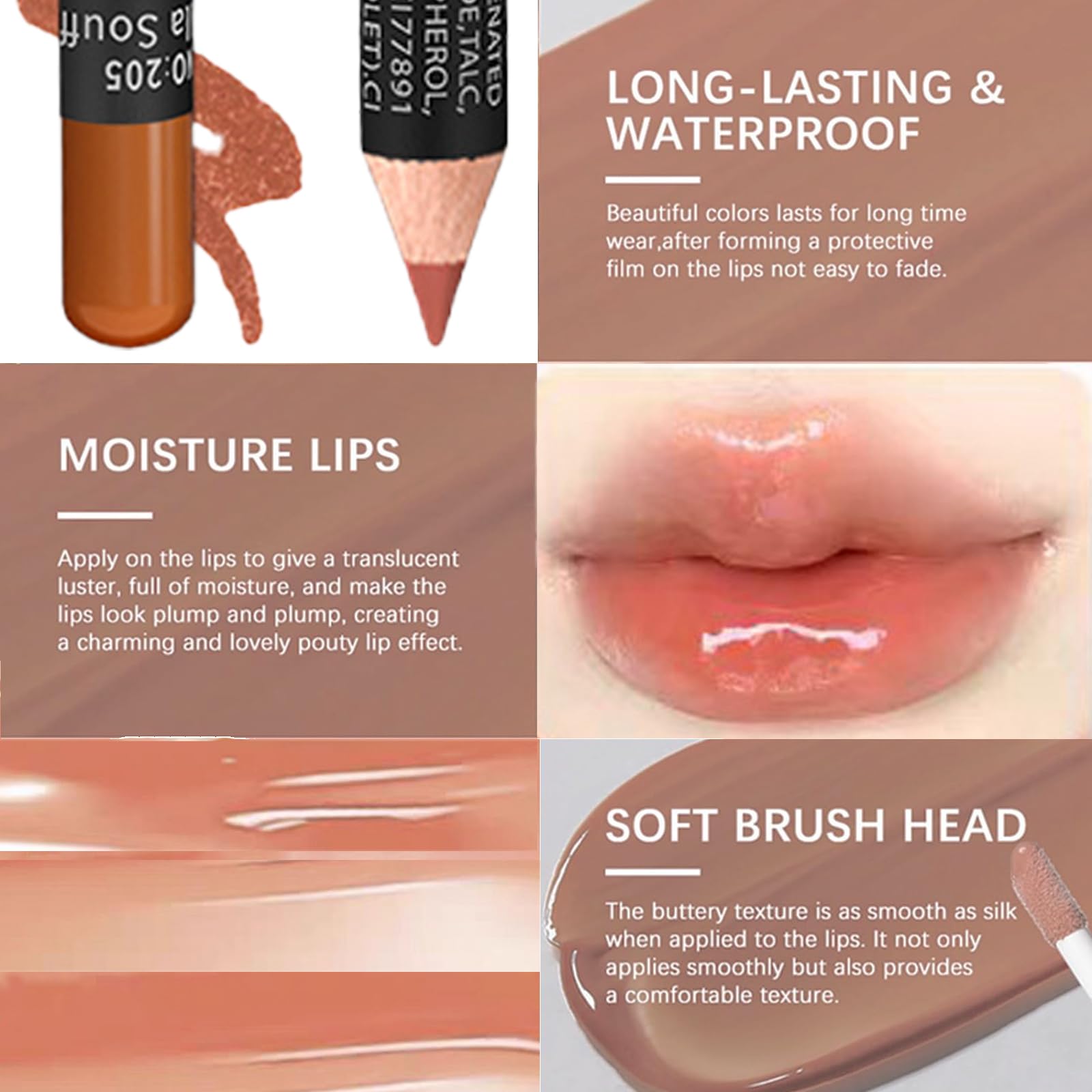 Matte Liquid Lipstick Lip Gloss & Liner Set, Velvety Nude Color, Nude Brown, Plumping Lip Liner and Moisturising Butter Gloss - Image 3