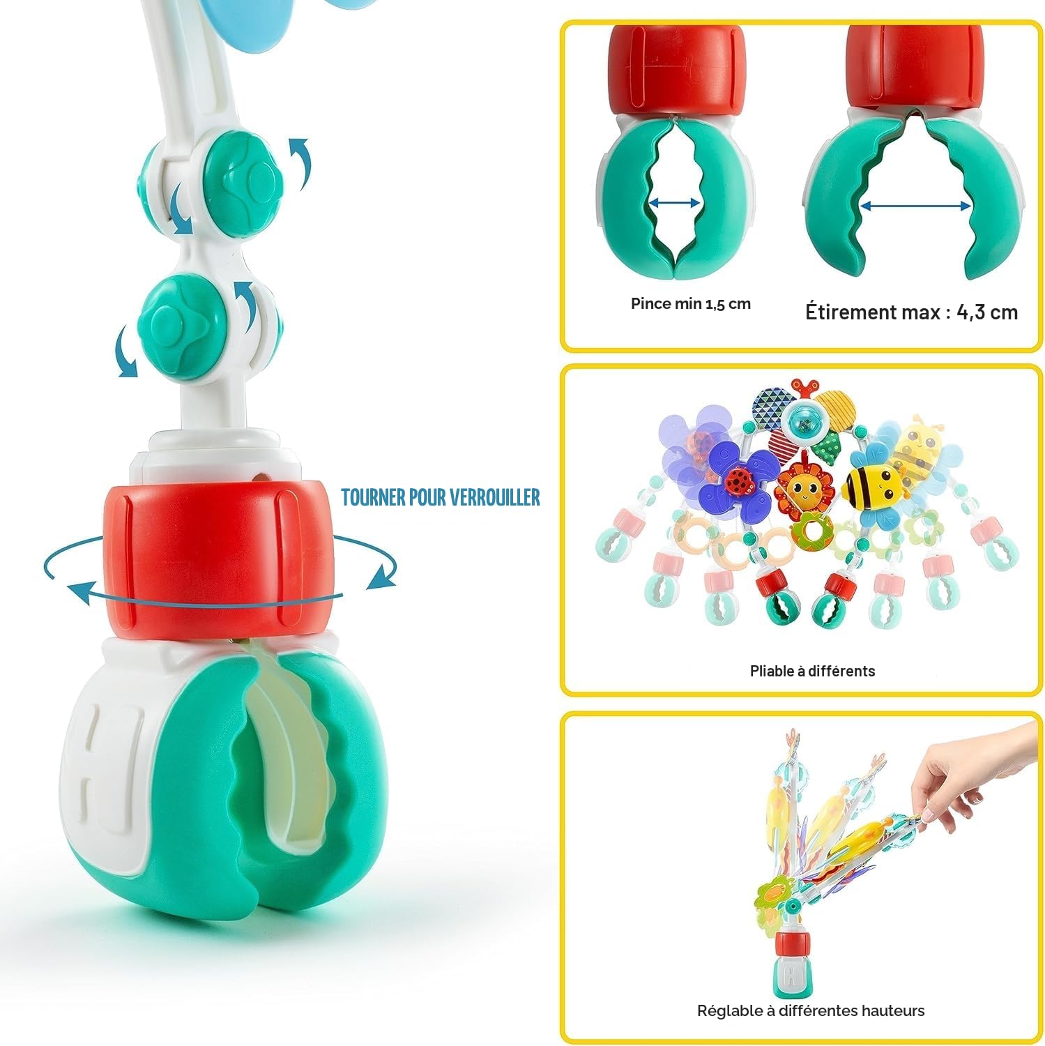 Arche D'activités Articulée pour Bébés et Tout-Petits,Jouets de Landau,Arche de Poussette,Arche d'Éveil pour Poussette avec Moulin à Vent,Hochet, Jouets Ajustables, pour transats
