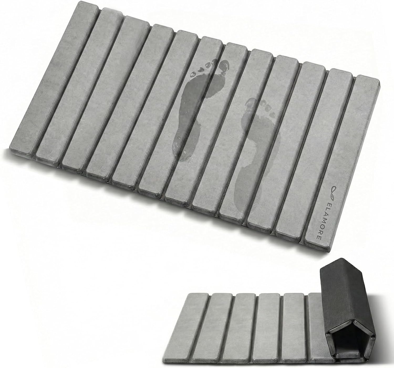 ELAMORE Foldable Stone Bath Mat – Diatomaceous Earth Bath Mat, Super Absorbent Quick Dry Shower Mat, Non Slip Bathroom Floor Mat, 28 x 16 Inches Gray