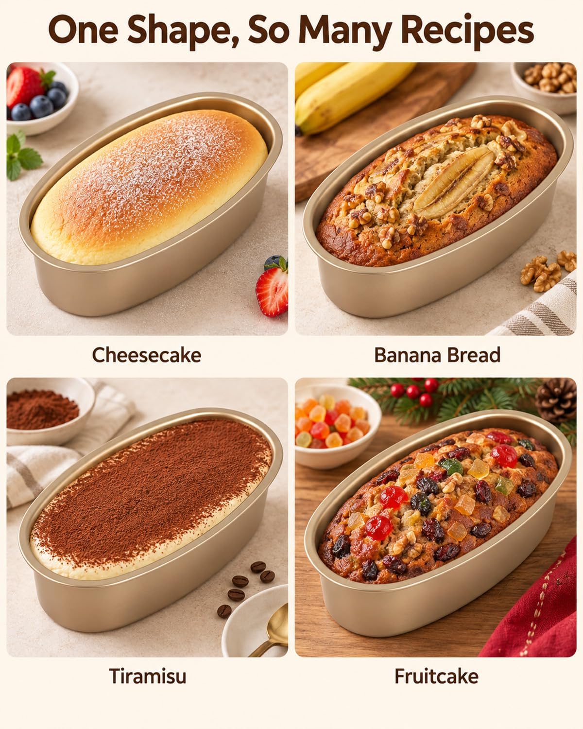 Oval Cheesecake Pan, 6 Pcs Non Stick Baking Pans Aluminum Breads Loaf Pans, Loaf Baking Pan For Cake, Cheesecake Tiramisu, Fruitcake, 9 Inch (Gold)