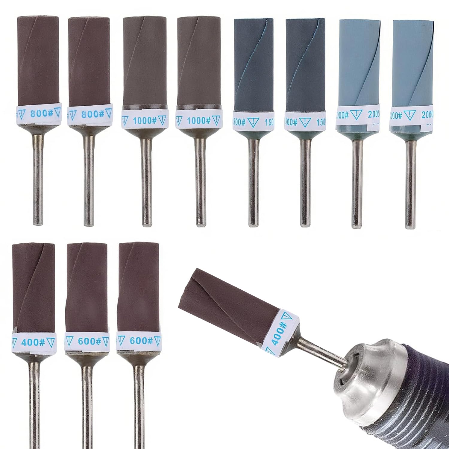 12-Pack Sanding Drums for Dremel, 400-2000 Grit with Mandrels