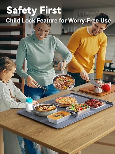Miniatura 7 de Bandeja de calentamiento de alimentos extragrande con control de temperatura ajustable, tapete calentador eléctrico para bufés, restaurantes,