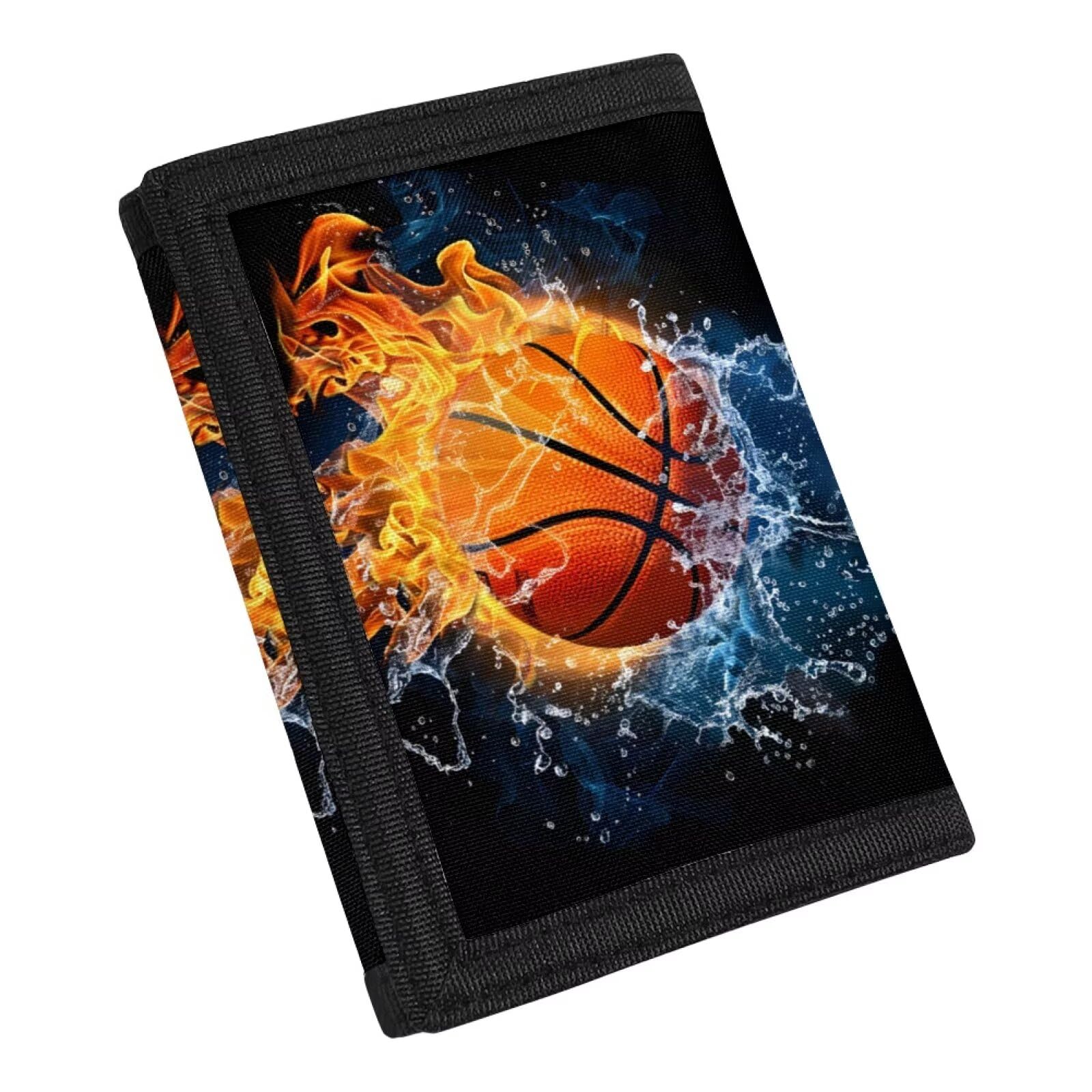 Fire Flame Basketball Kids Wallet for Outdoors RFID Trifold Wallet for Boys Novelty Wallets Coin Purses