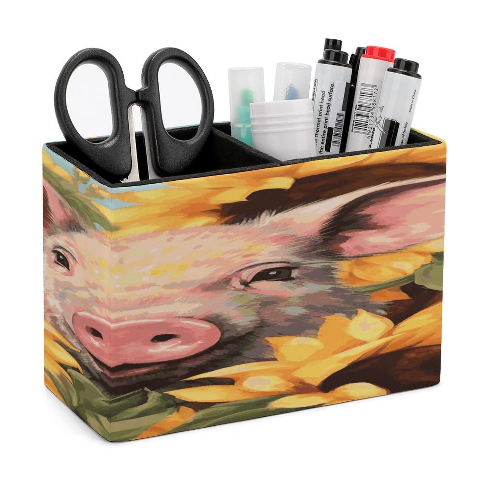 LDGSUPH Smiling_77725070 Leather Pen Holder for Desk Organizer Caddy Large Pencil Cup Multi-function Pencil Holder Makeup Brush Holders Pen Organizer for Home Office Storage Box