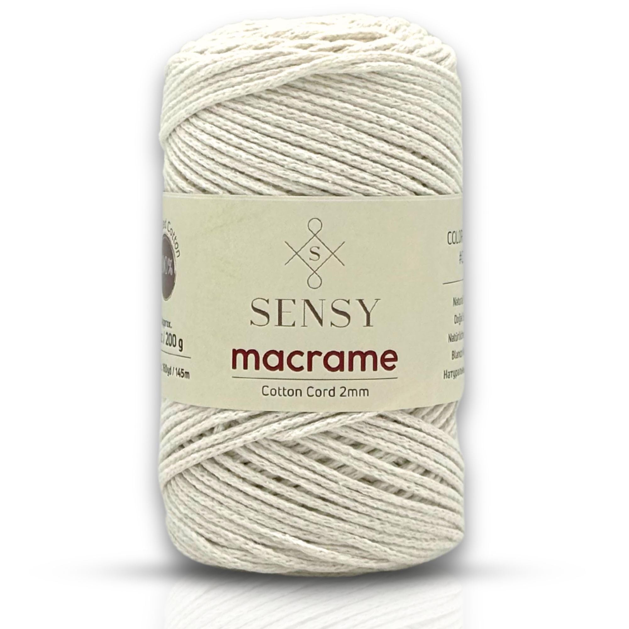 Sensy Premium 2mm - 160 Yards 100% Recycled Cotton Macrame Cord Crochet Bag Cord Macrame Rope Crochet Thread (Natural White)