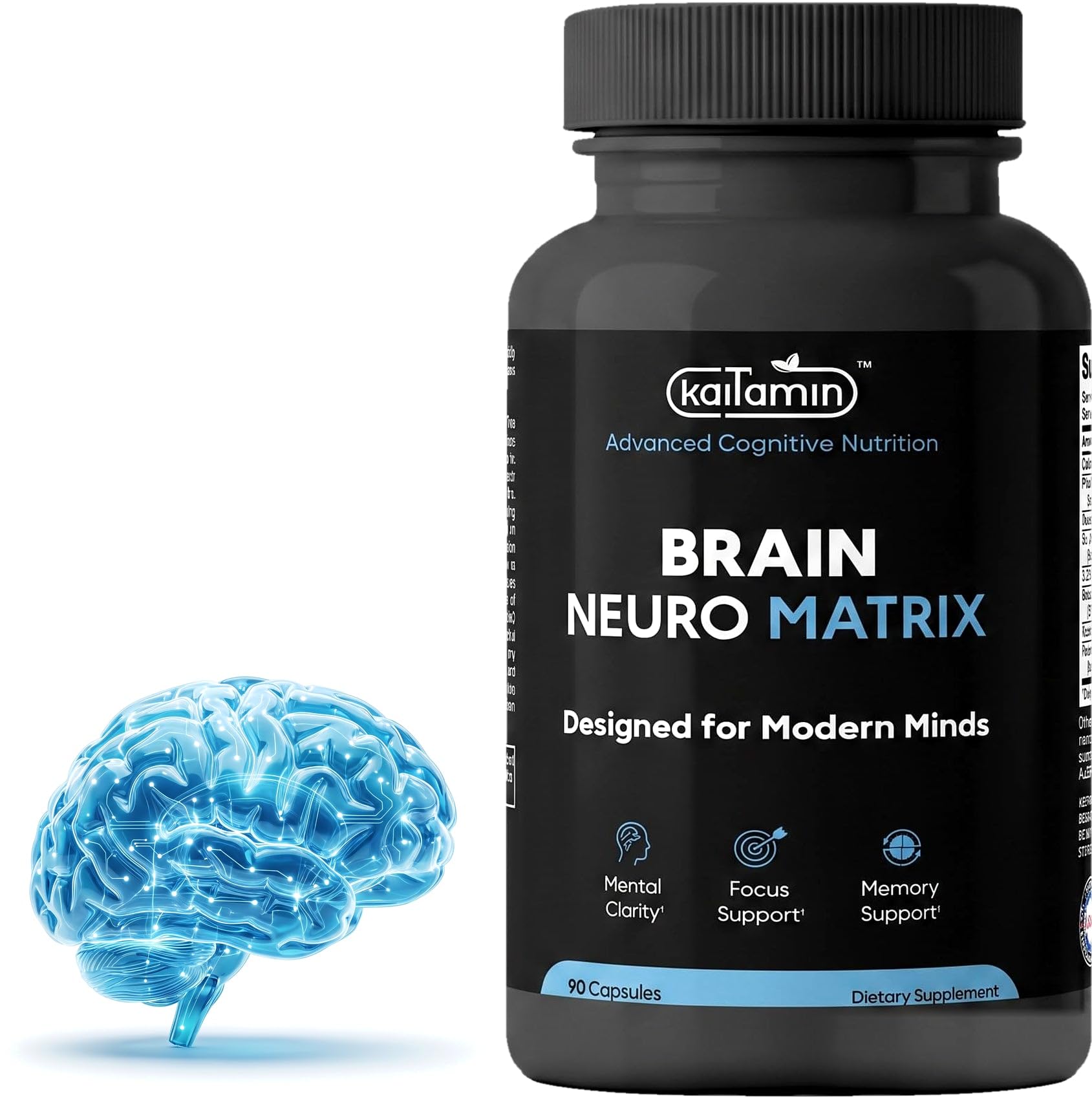 Brain Supplement, Memory & Focus Nootropic, Caffeine Free, 90 Ct