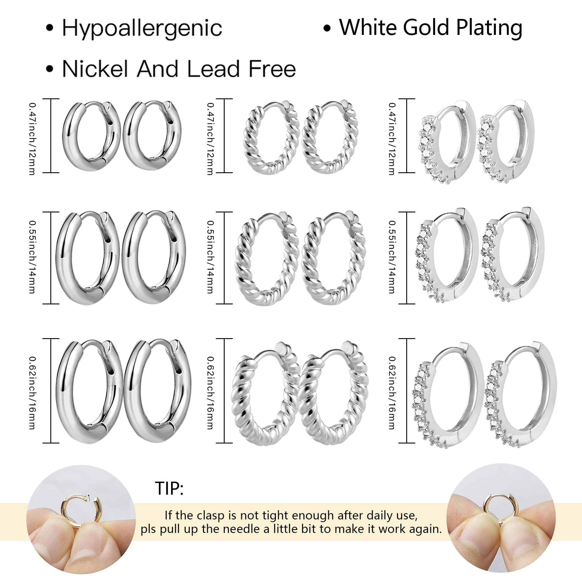 ALEXCRAFT Piccoli Orecchini a Cerchio, Orecchini Per Polsini Auricolari Da Donna, Orecchini a Cerchio Intrecciati Da Donna, Orecchini a Cerchio Spessi Vintage Ipoallergenici In Oro e Argento (9 Paia)