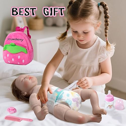 Miniatura 7 de Reborn Baby Doll - Juego de accesorios para pañales de 10 piezas, juego de alimentación y cuidado de muñecas de bebé, incluye mochila, pañales,