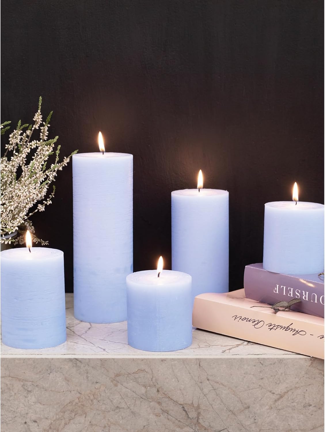 CANDWAX 3x3 Pillar Candles Set of 3 - Rustic Unscented No Drip Baby Blue Candles for Home Decor, Weddings, Gender Reveal Parties - Image 7