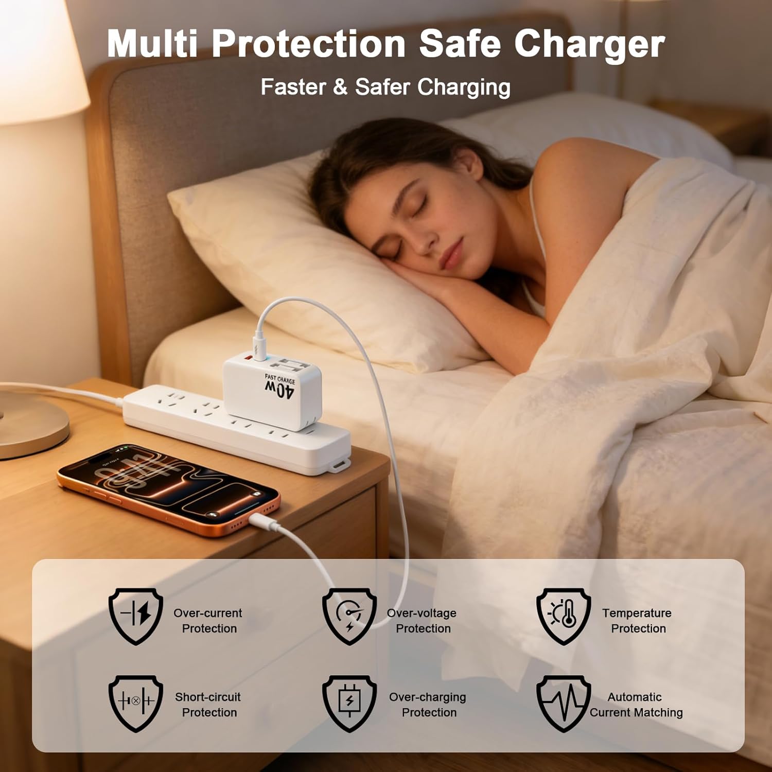 4-in-1 Retractable Wall Charger, 40W Retractable iPhone Charger Wall Plug with Dual 3ft Lightning + Type C Charging Cables, 4-Ports USB C Charger Foldable Block for iPhone 17 16 15 14 13 12 11 8 7