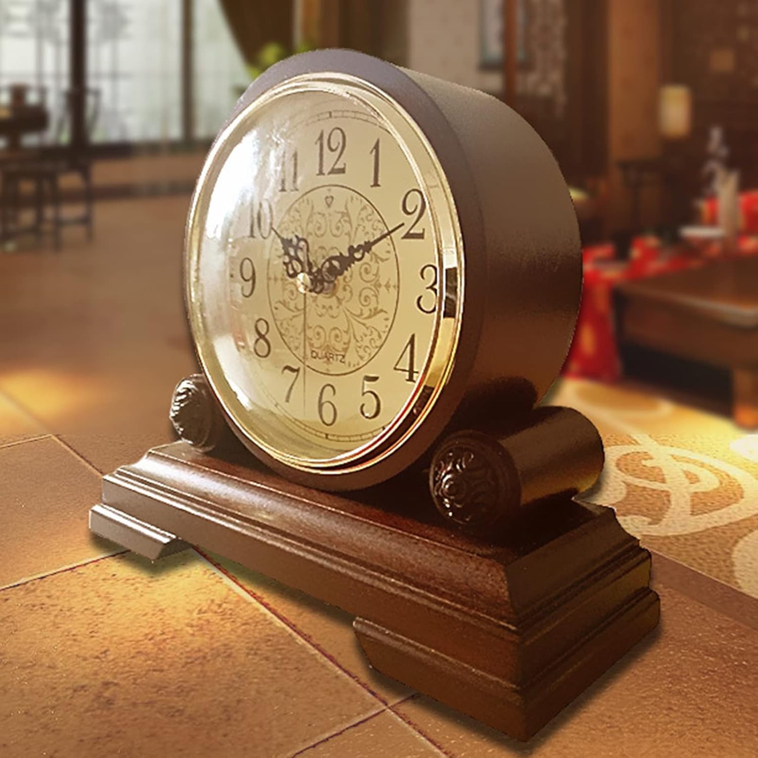 Mantel Clocks for Living Room Decor with Silent Movement, Battery Operated, Wood Mantle Clock, Vintage Design, for Bedroom, Bedside, Desk - 8.8 X 7.3 Inch,