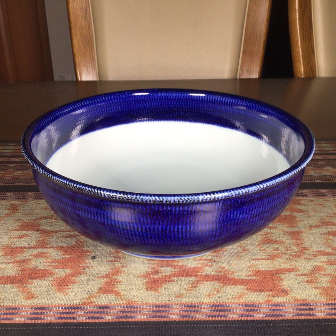 其泉　KISEN表記　『藍濃』　タータンチェック　大鉢 七千うー 其泉 KISEN表記 藍濃 タータンチェック 大鉢 七千うー