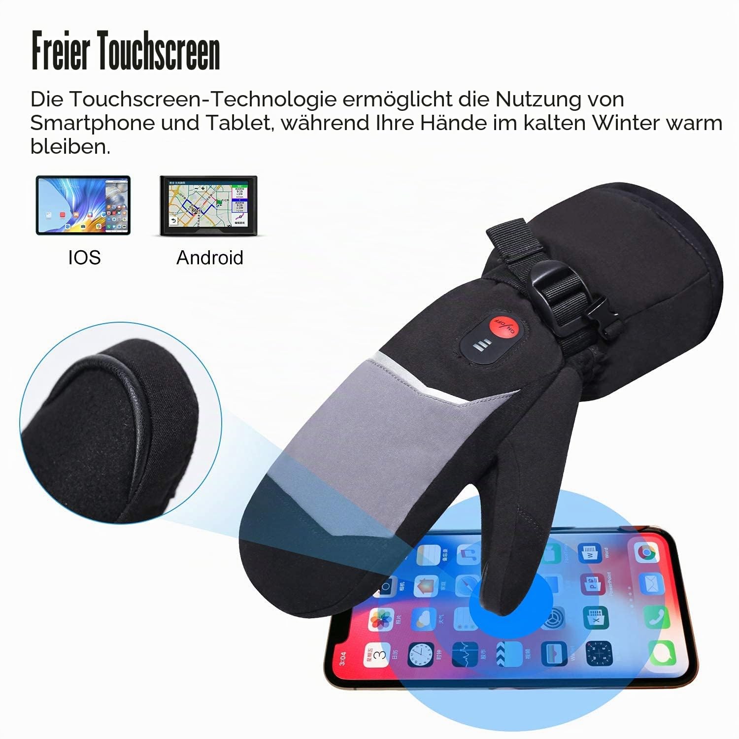 Sun Will Beheizbare Ski Handschuhe Fäustlinge Herren Damen,Winter wasserdichte Beheizte Handschuhe für Ski,Snowboard,Fahrrad,Wandern,Angeln,Jagen,Schneeschaufeln Outdoor Thermo (Black-Gray, XL)