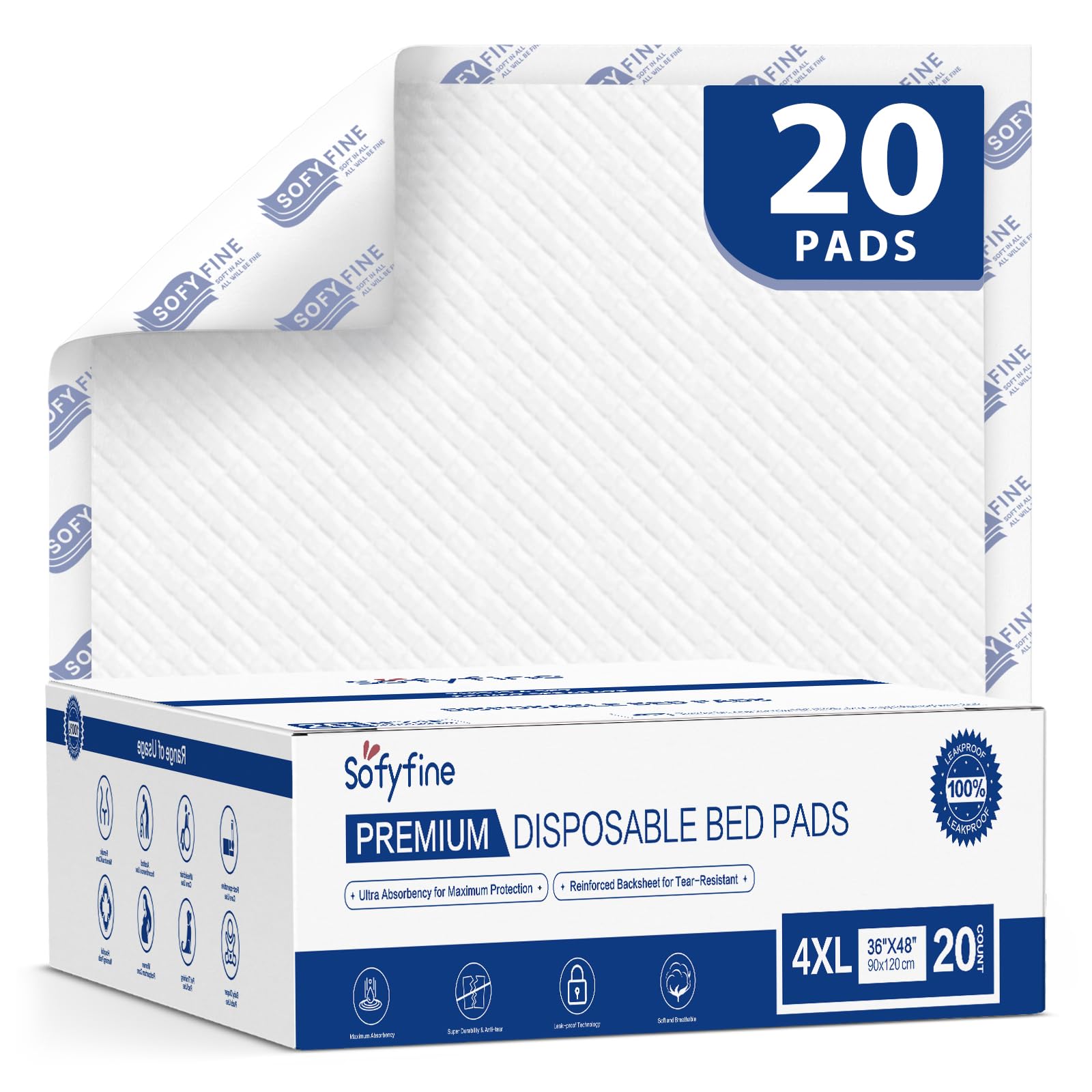 Chucks Pads - Almohadillas Desechables de 36 x 48 Pulgadas (20 Unidades) para Adultos para incontinencia, Extra Grandes, Gruesas, Resistentes al desgarro, Impermeables, para Ancianos, niños, 10