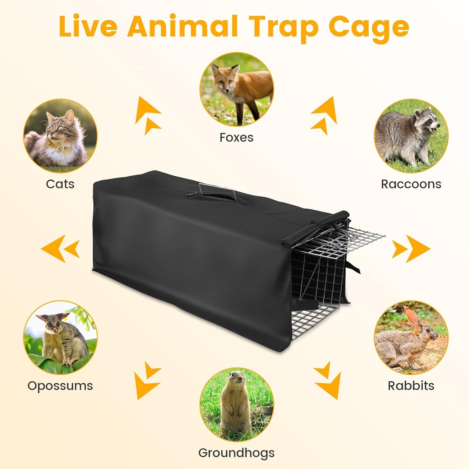 31" Live Animal Cage Trap, Heavy Duty Humane Large Foldable Catch Release Cat Trap for Stray Cats Raccoons Squirrel Skunk Groundhog Armadillo Rabbit (31" Trap Cage+Cover)