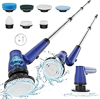 Vista 1 de Limpiador eléctrico giratorio inalámbrico para baño con mango largo ajustable, cepillo de limpieza eléctrica de 2 velocidades con 7 cabezales