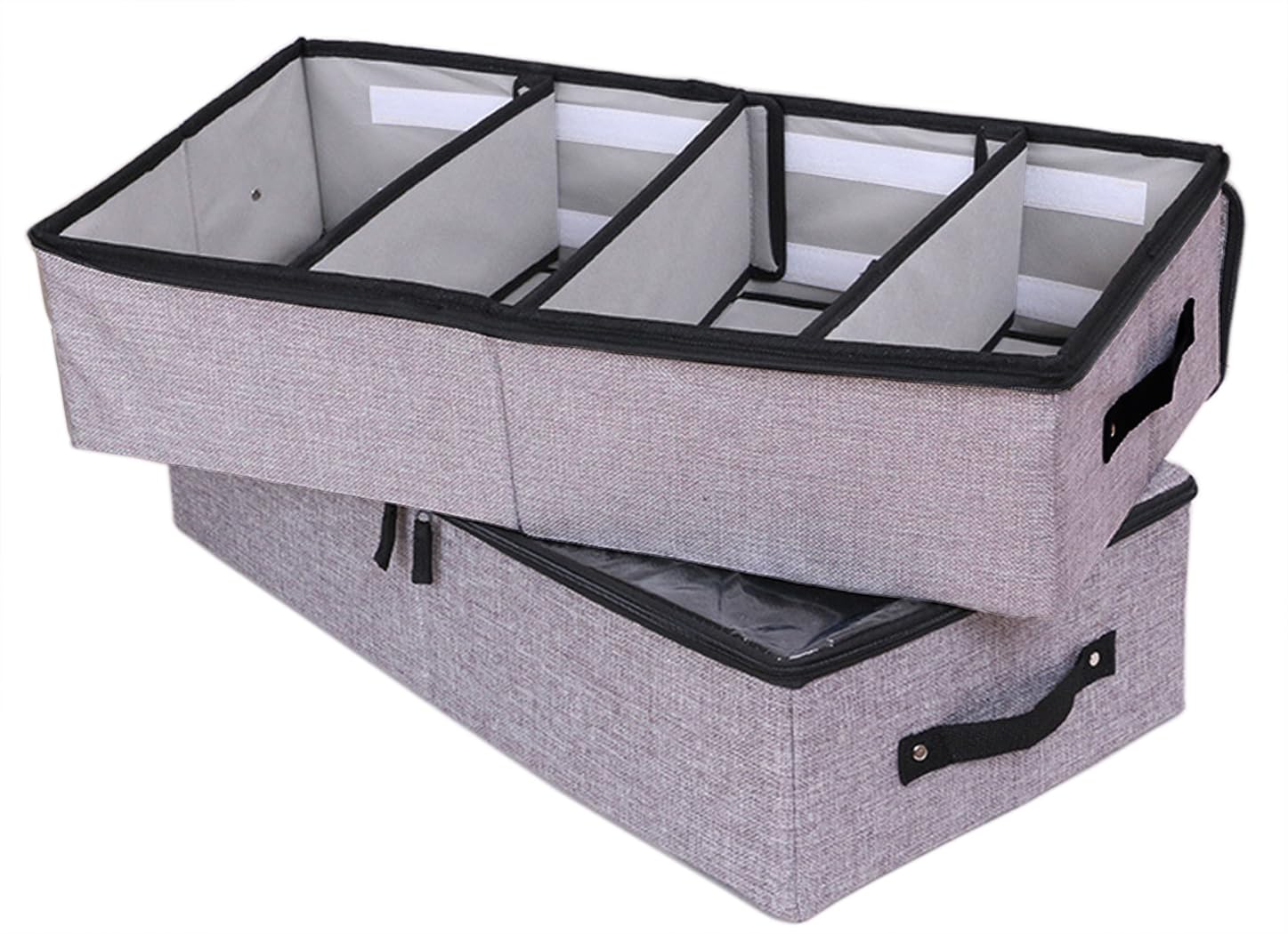 Aarainbow Gray Under Bed Shoe Storage Box 2 Pack, Fabric Organiser With Lid