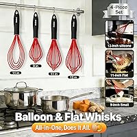 Vista 7 de Anaeat Juego de 4 batidores de cocina de silicona, perfectos para utensilios de cocina antiadherentes, batidora de leche y huevos para batir