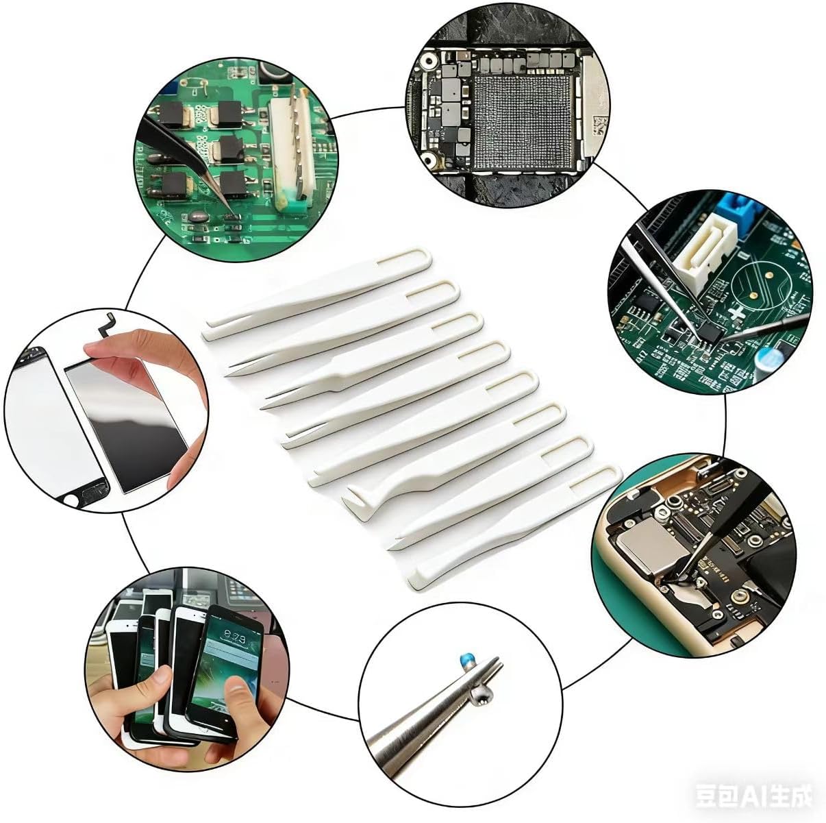 8Pcs ESD Plastic Tweezers Set Precision Tweezers Set ，Non-magnetic and Anti-Static Carbon fiber Tweezer Kits，for Craft,Electronics Repair,jewelry,Laboratory Work,And Used Etc（White）
