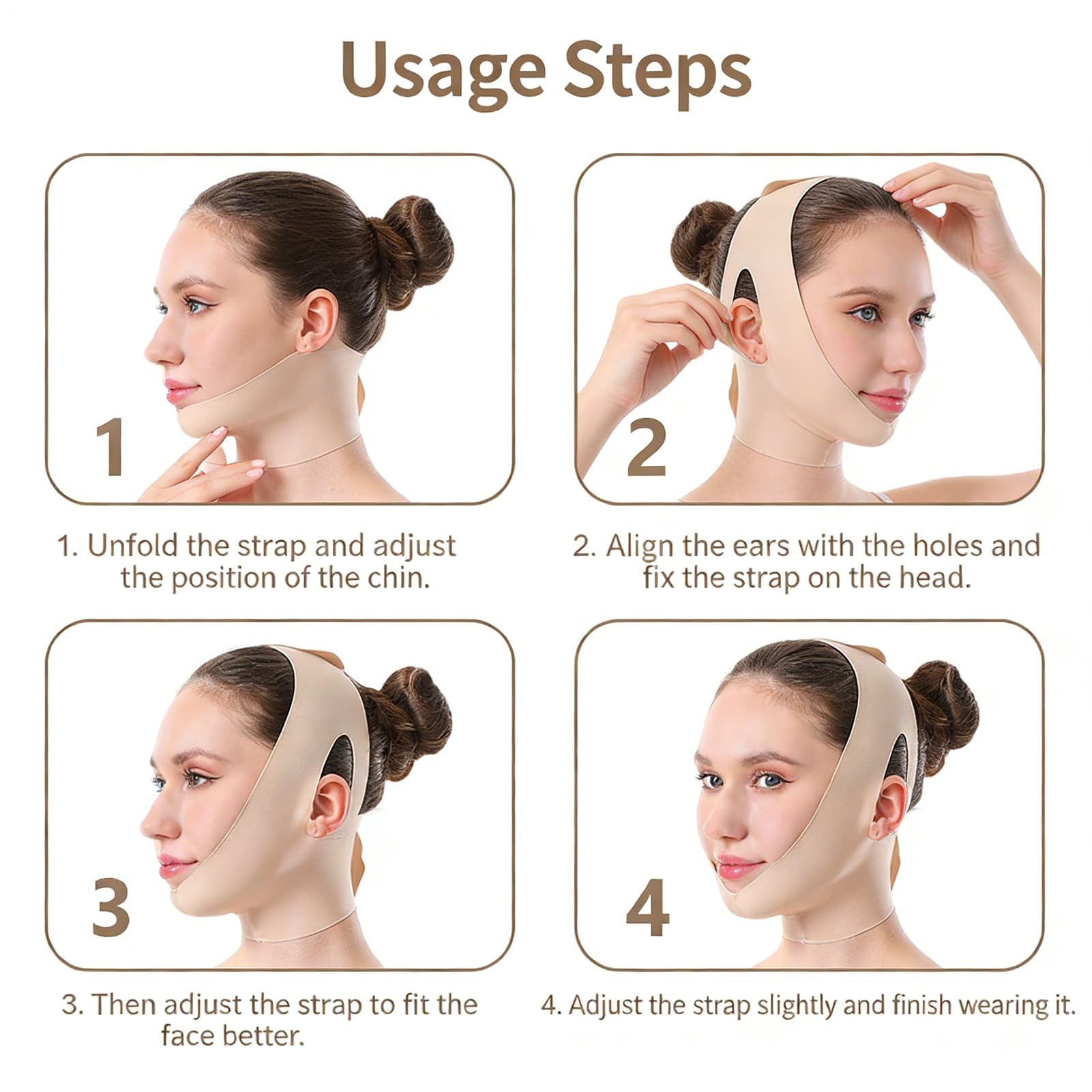 Skult C-ollagen Face-Sculpt Wrap, weiche und gleichmäßige Kompression, Beige, wiederverwendbare Gesichtsmaske, Kinnriemen, Kieferformung, straffende Gesichtsmaske, verstellbare Passform und Komfort