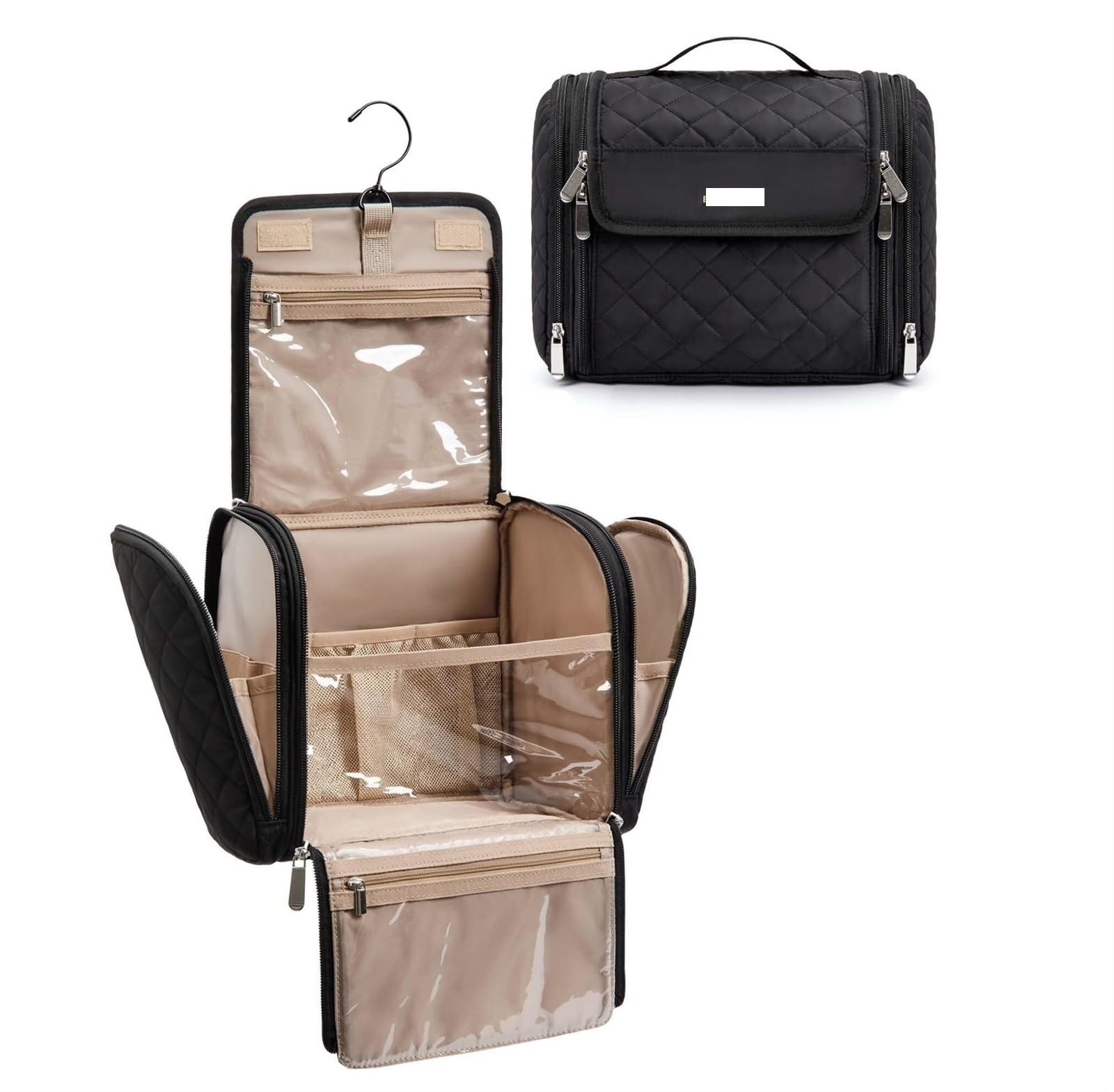 Neceser Maquillaje Neceser Mujer Bolsa De Cosméticos For Mujer con Gancho, Bolsa De Cosméticos Portátil Que Puede Contener Cosméticos Y Artículos De Tocador Bolsa De Maquillaje(Black)