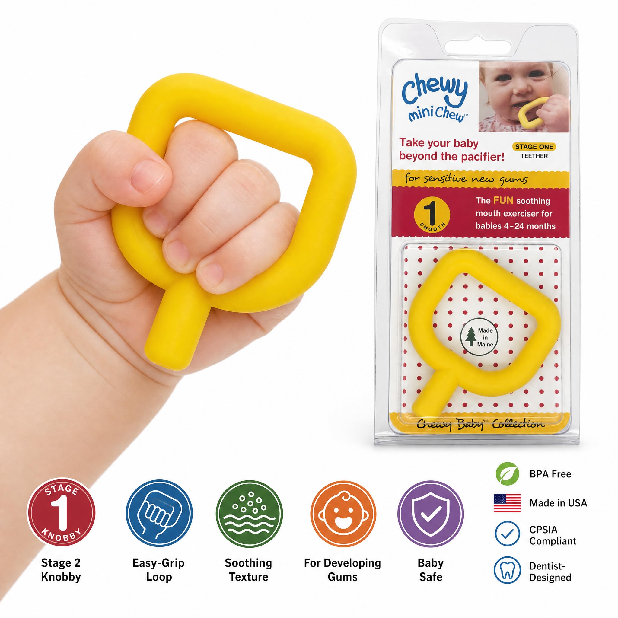Chewy Tubes Mini Chew Smooth Oral Motor Tool, Latexfrei (Gelb)
