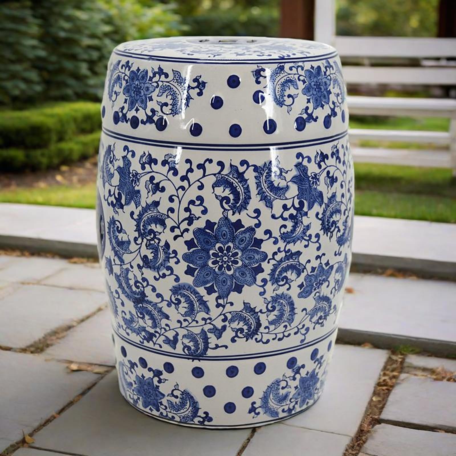 Tabouret de Jardin à Tambour en céramique de Style Chinois, Table d'Appoint Décor Chinoiserie, Tabourets en Céramique Bleu Et Blanc, Design Creux Porcelaine