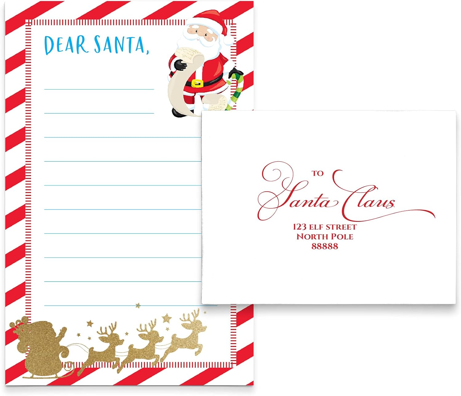 Dear Santa Letter SET OF 5 SHEETS 5 ENVELOPES, Dear Santa Letters to Santa Stationery Kit for Kids, Christmas Letters to Santa Stationary Paper with
