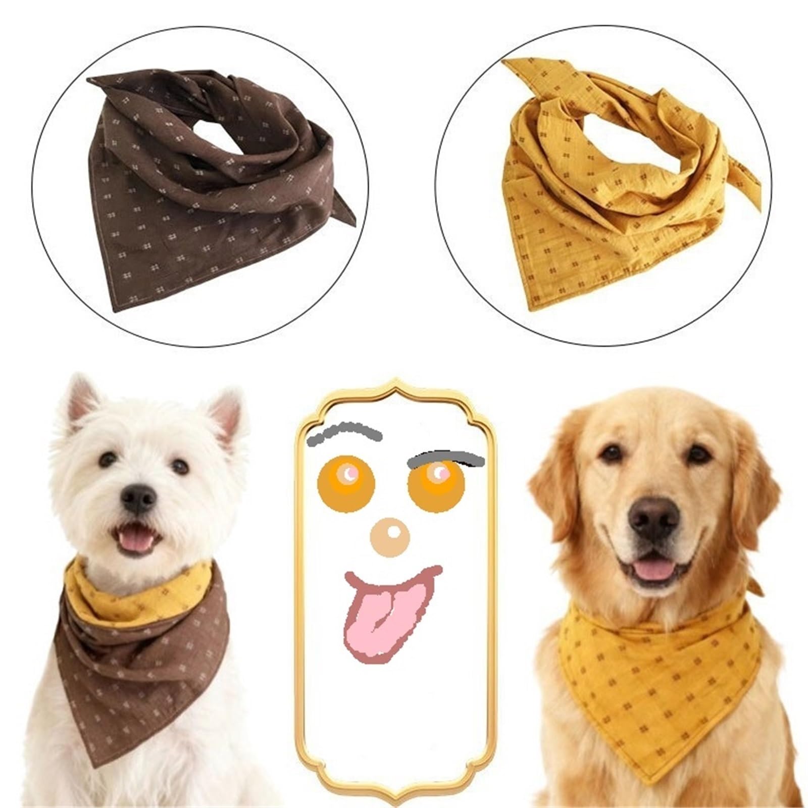 Dreieckiges Hundehalstuch, vielseitiges Haustier-Halstuch, Lätzchen und Schal für Katzen, trendiges Karomuster, modisches Accessoire für kleine und mittelgroße Rassen (Kurkuma, zweifarbig, XL)