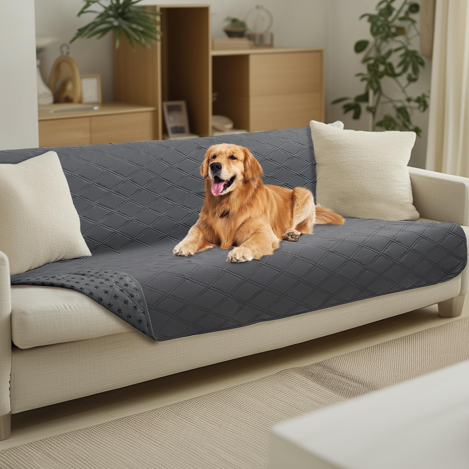 luciphia Copridivano per Cani Impermeabile, Coperta per Cani 100% Impermeabile con Punti Antiscivolo Tappetino Protezione per Mobili Bambini Cane Gatti Lavaggio in Lavatrice Grigio 132_x_208cm