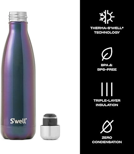Miniatura 4 de Swell - Botella de agua de acero inoxidable 17 onzas líquidas suave al tacto color negro triple capa aislada al vacío mantiene las bebidas frías