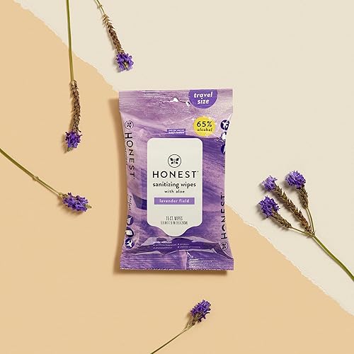 Miniatura 2 de The Honest Company Toallitas desinfectantes con alcohol  Mata el 99% de los gérmenes, hechas con aloe  Lavanda, 150 unidades (10 paquetes de 15)